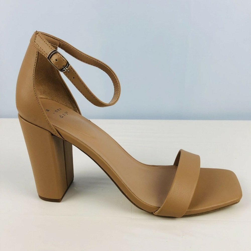 A New Day Ema Square Toe High Block Heels Pumps Taupe 8.5 Wide Width - Picture 7 of 10